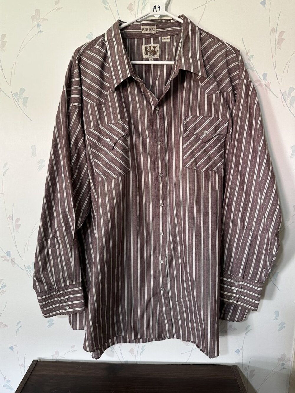 Ely Cattleman Big Man 4X Brown & White Striped Western Snap Shirt